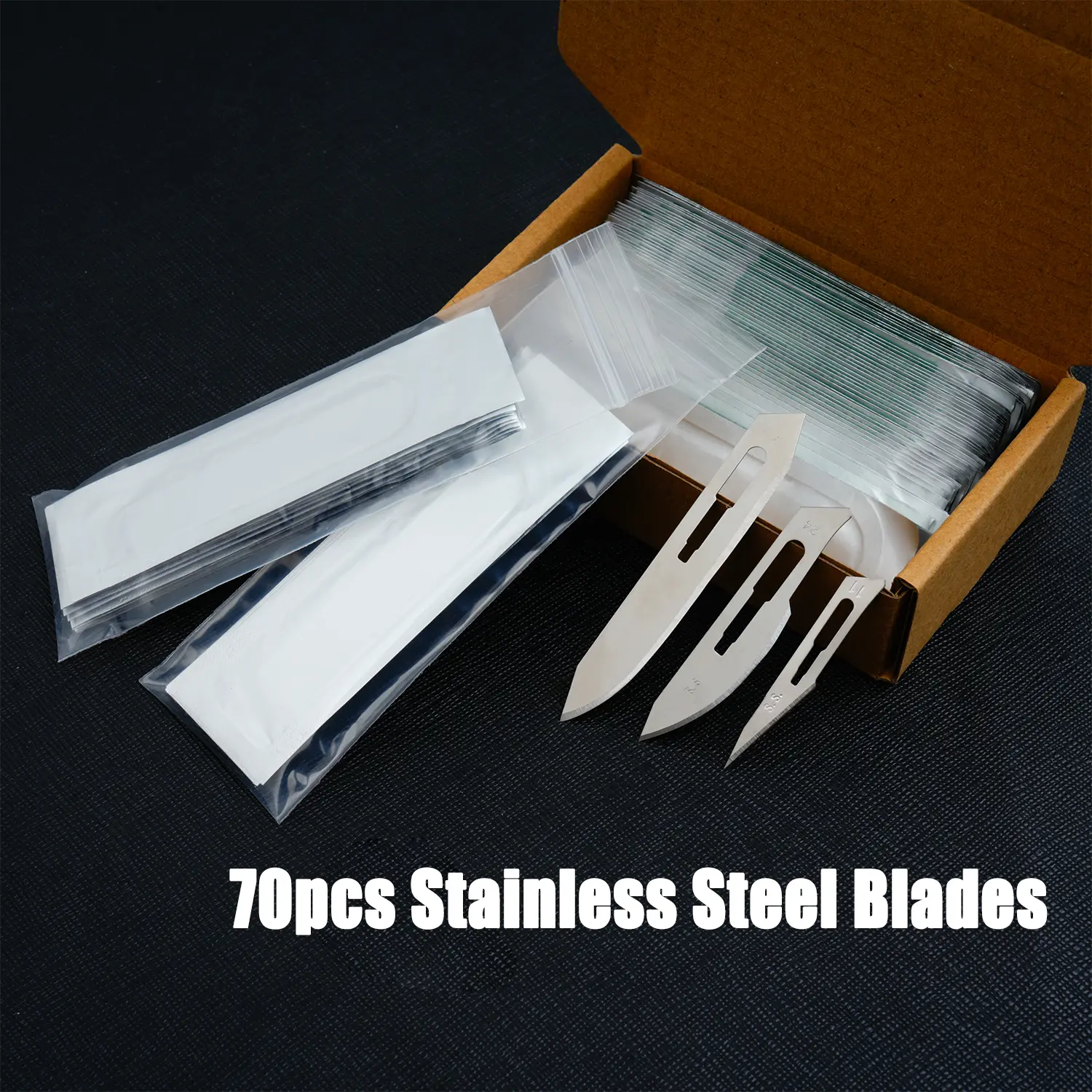 70-Pack #60 Combination Blades, Stainless Steel Anti-Corrosion Cutting Tools, Individually Wrapped for Medical, Dental & Laboratory Use, Anti Corrosion Blade, Medical Use, Rustproof, Wrapped Pack, 70Pcs, Pack Of 50