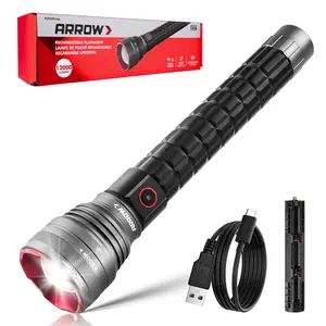 Arrow Rechargeable Flashlights 12000 Lumens, 6 Modes Bright LED Flashlight with Memory Function, IPX7 Waterproof, Zoomable Flash Light with Dual Power Design, USB-C Input Output for Outdoor Emergency