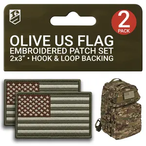 2 Pcs American Flag OD green Embroidered Patch Set, USA Flag, Flag of America