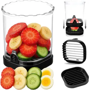 Versatile Strawberry & Fruit Slicer with Pusher Plate, Detachable Structure, Safe & Simple to Clean, Fast Fruit Chopping Kitchen Tool, Blackadget, Black