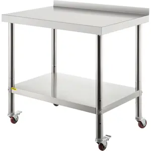 VEVOR Stainless Steel Prep Table, TikTokShopBlackFriday, 440lbs Load Capacity Heavy Duty Metal Worktable with Backsplash Adjustable Undershelf & 4 Casters, Commercial Workstation for Kitchen Restaurant