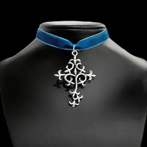 Blue Velvet Vine Cross Choker Blue Velvet Vine Cross Choker