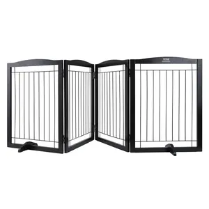 VEVOR Free Standing Dog Gate,  32" H x 96.5" W, 4 Panels, Foldable Design, Indoor & Outdoor Use, Silent Foot Support for Wide and Narrow Passageways