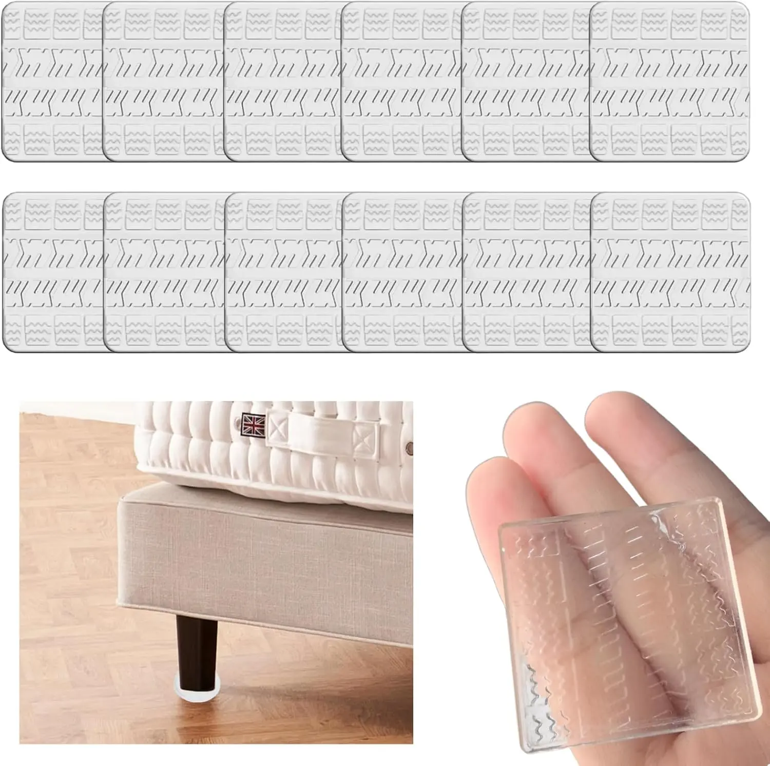 Non Slip Furniture Pads, 12 PCS Clear No Skid Furniture Grippers, Self Adhesive Anti Slip Furniture Pads, Anti Slide Hardwood Floors Protectors for Keep Couch Stoppers