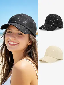 Women's Sparkling Rhinestone Baseball Cap, Fashion Casual Versatile Curved Brim Hat, Suitable for daily outings for shopping and taking photos, for vacation hiking and beach sunbathing, and for covering the head when going out.