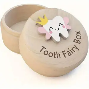 3D Carved Wooden Tooth Fairy Box, Cute 3D Tooth & Wings Design Keepsake Storage Case for Kids Boys Girls, Children’s Lost Fallen Teeth Souvenir Organizer, Perfect Baby Shower Easter Gift & Family Decor