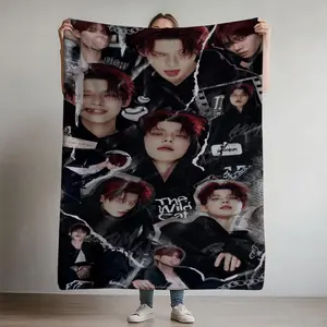 Yeonjun Gesture Collage Art Print Fleece Blanket - Soft Light Beige-Friendly Polyester, All-Season Lightweight & Warmth, K-Pop Inspired Expressions & Poses, Contemporary Bedspread for Home, Travel, Office - Ideal Gift for Fans 746