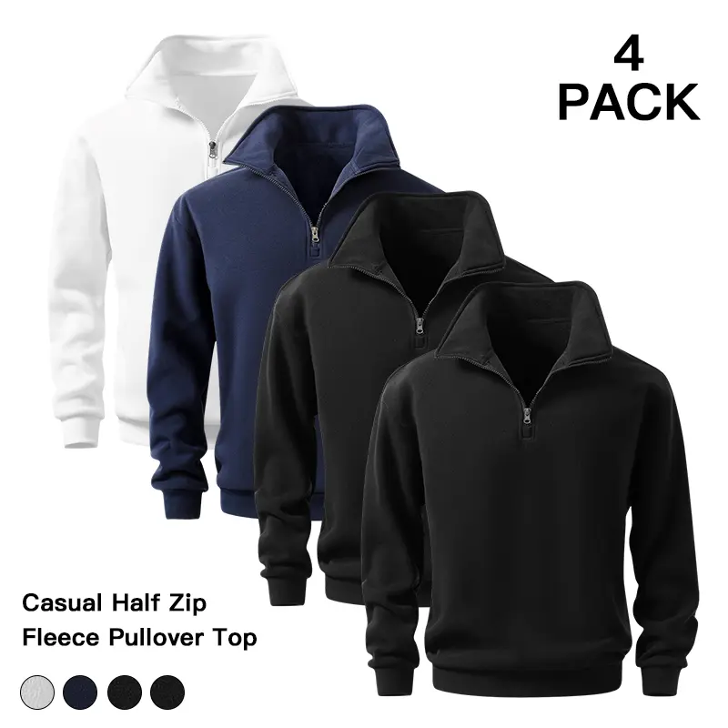 Unisex 4‑Piece Half‑Zip Mock‑Neck Pullover Sweatshirt Bulk Value Pack Solid Relaxed Tops For Group Matching Dorm Storage Short Trip Casual Urban Street Outfits Fall Winter