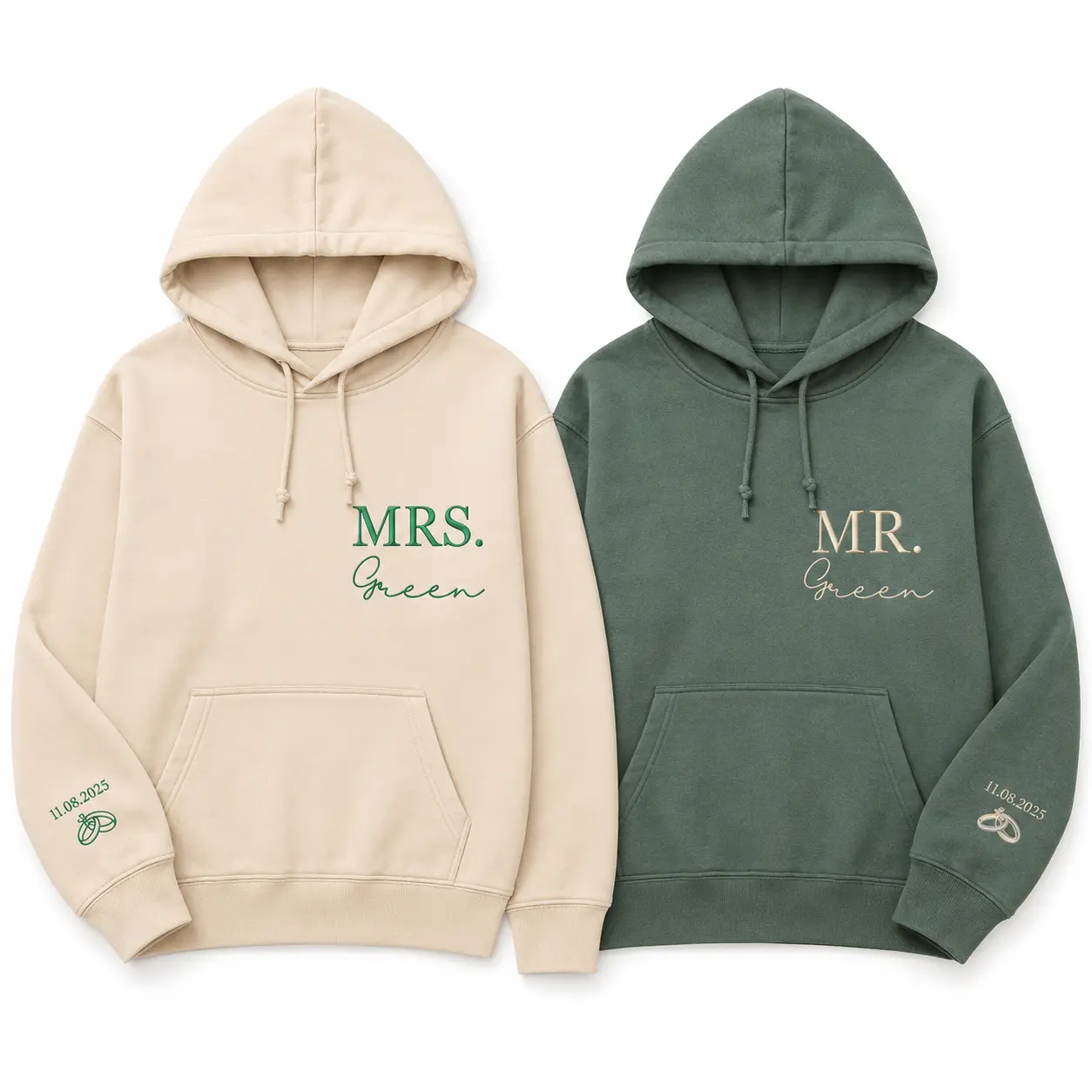 Custom Embroidered Mr Mrs Hoodie – Personalized Couple Matching Sweatshirt With Names Date, Wedding Anniversary Gift, Valentine's Day