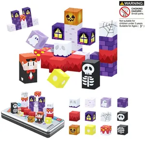 27PCS Halloween Theme Magnetic Building Block Toy in Iron Box, 3D Puzzle Building Cubes, STEM Stacking Toy, Sensory Tiles Building Birthday for Kids, Halloween Christmas Gifts, Magnetic Blocks