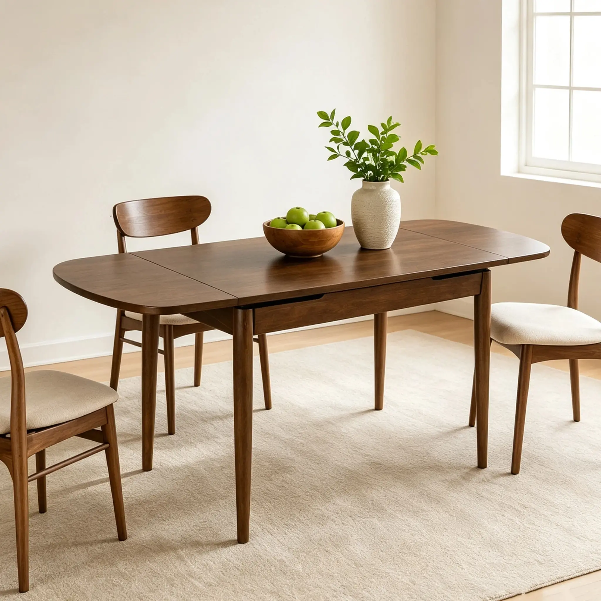 47.2"‑63" Extendable Solid Rubber Wood Dining Table, Expandable Kitchen Table for 4‑10 People,  Farmhouse Dining Table for Dining Room Kitchen Living Room，Walnut