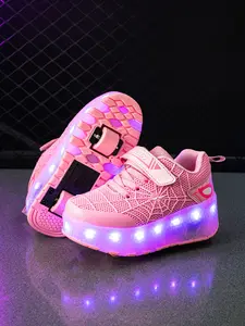 Spring Autumn LED Light Shoes, Spider-Man Design, Adjustable Velcro, Detachable Wheels, Sporty Style, All Seasons