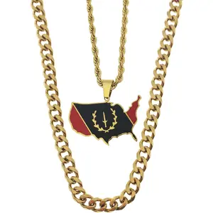 Black American Heritage Flag Necklace for Men and Women - African America Map Flag Pendant Necklaces - Black American Jewelry - African America Jewelry