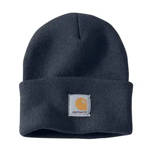Carhartt Knit Cuffed Beanie Navy A18 - 100% Acrylic Rib Knit Adjustable Cap Classic Black Hat