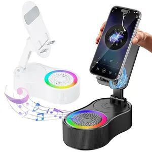 Wireless Bluetooth Speaker and Cellphone Stand 2 in 1 machine | 360-Degree adjustable Mobile Phone Holder ,Built-in Power Bank, Colorful LED Light , HD Surround Sound Speaker for Tablet & Phone Stand Smartphone Audio Starry Black