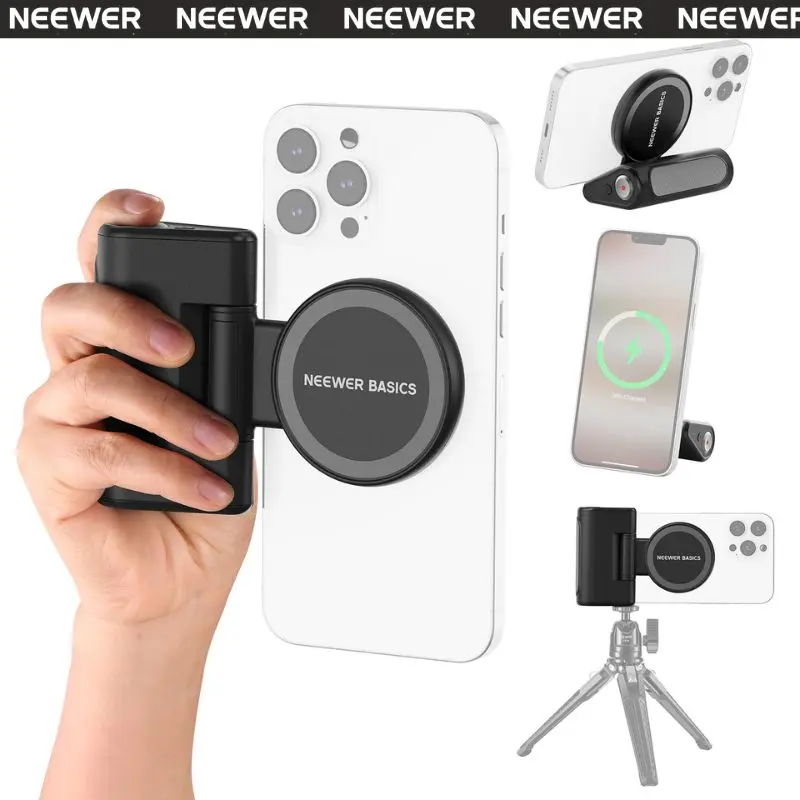 NEEWER WS-25001 Magnetic Phone Grip Handle with Shutter Remote Compatible with MagSafe iPhone ONLY, 18W Magnetic Charging, 5000mAh Rechargeable for Vlog Selfie Tripod Video Recording tiktokshopbacktoschool