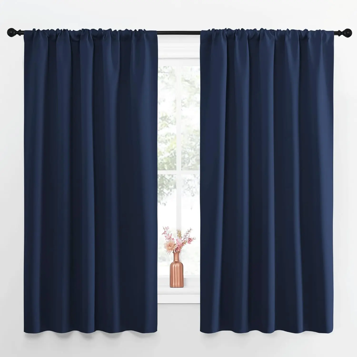 NICETOWN Navy Polyester Blackout Curtains - Modern, Thermal Insulated, Light-Blocking Rod Pocket Drapes for Kid's Bedroom Window Covering (2 Panels, 52x63 in), Two Panels