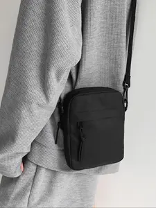 Men's Minimalist Solid Color Crossbody Bag, Lightweight Nylon Small Square Bag, Waterproof Casual Bag for Daily Life, Phone Wallet, Office Gift, Durable Pouch