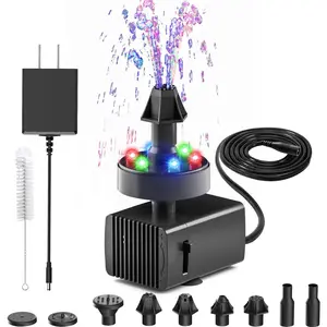 24-Hours Working Bird Bath Fountains Plug-in, Adjustable DC 12V Water Fountain Pump with LED Light for Birdbath, Garden, Small Fish Tank, Pond,16.4Ft Power Cord, Adapter Included