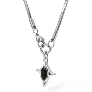 Dark Star Pendant Necklace in Stainless Steel with Black Stone Accent Jewelry