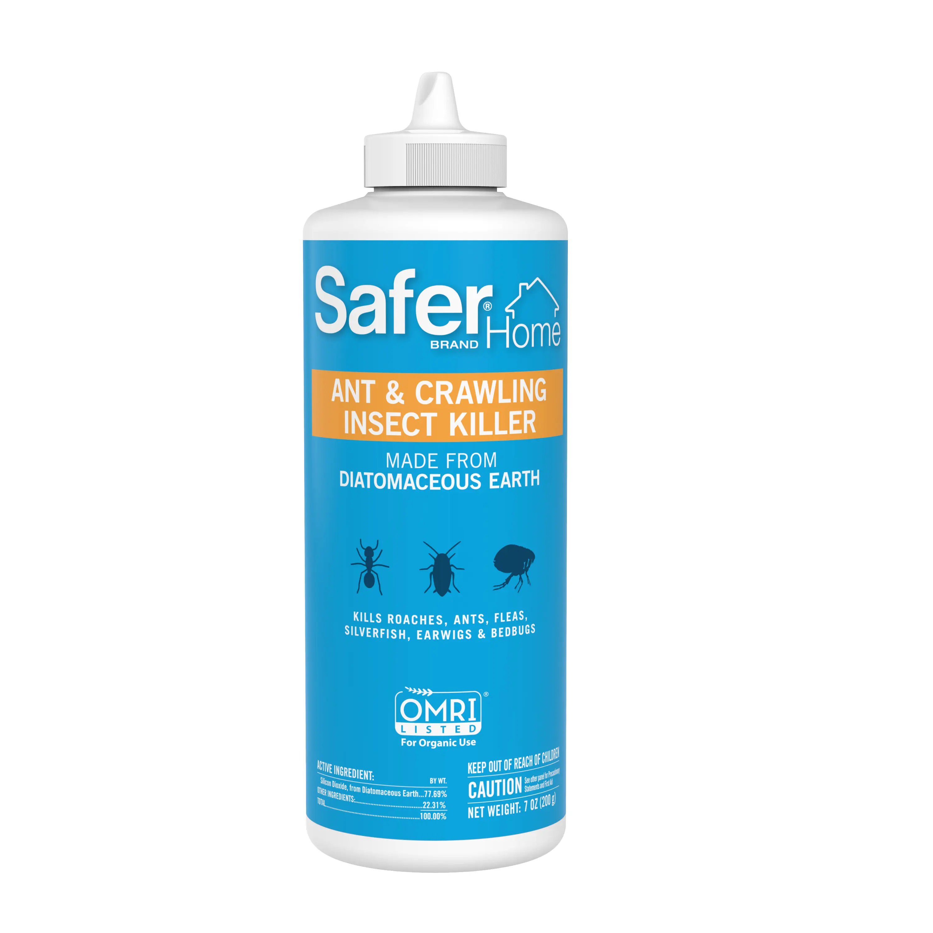 Safer Home Ant & Crawling Insect Killer - 7oz Puffer Bottle SH5168, OMRI Listed Eco-Friendly Diatomaceous Earth, Quick-Killing Easy-to-Use Control with Ant Deterrent, Non-Toxic, Pest, Cockroach Indoor Insect Control for Earwigs, Bedbugs
