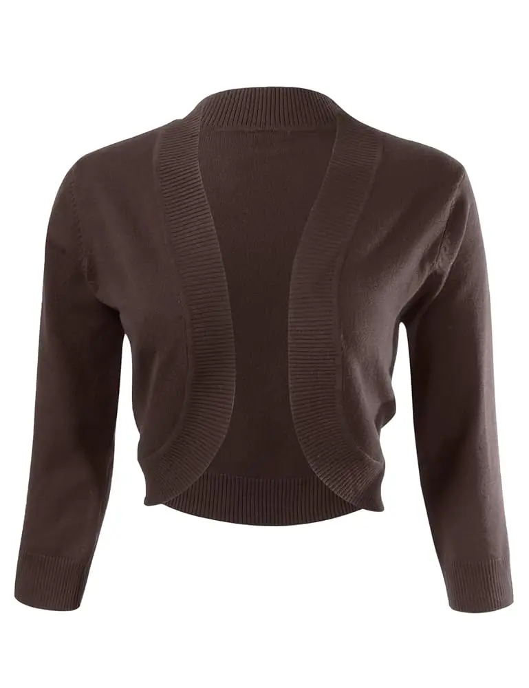 Allsense Women's Elegant Fitted Soft Cropped Bolero Shrug Piece - 3/4 Sleeve, V-Neck, Lightweight Breathable Knit Basic Top, Ideal for Spring & Summer Work, Dressy Casual Everyday Wear, Shrugs