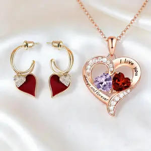 18K Rose Gold Heart Necklace with Inlaid Birthstones for Wife Mom Special Love Anniversary Gift for Her Mother's Day Jewelry