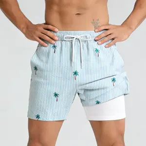 ABSECAI Men's 2-in-1 Swim Trunks with Compression Liner 5"5 Quick Dry Zipper Pockets TikTok Trend Activewear Outdoor Blue Swimming Shorts for Summer Fathersdaygift Outfit fathersdaygift