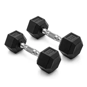 10lb Coated Rubber Hex Dumbbells - Pair of Barbells
