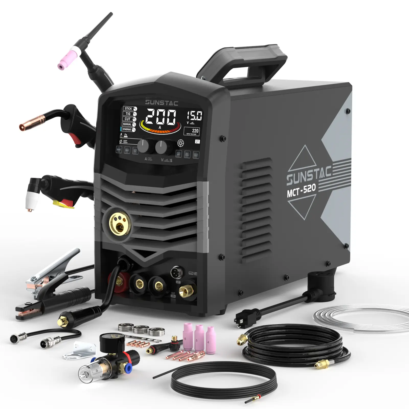 Sunstac MCT-520 5-in-1 Plasma Cutter & Welder Combo, 110/220V CUT/TIG/MIG/Flux MIG/MMA Welding Machine - 50A Cutter, 200A TIG/MIG, 180A Stick, Spool Gun Ready for Aluminum Welding