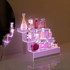 Acrylic display stands with LED lights—three-tier perfume organizers, trapezoidal display stands, men's cologne organizers. Bedroom furniture, Coco Racks, birthday surprises, bedroom decor, perfume stands Storage Fragrance