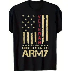Menswear Patriotic US Red Line American Flag Vintage Graphic Tee - Short Sleeve, Round Neck, Casual Oversized Soft Holiday Christmas Gift T-Shirt for Family