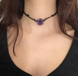 Moss Agate Choker  Black Adjustable Necklace