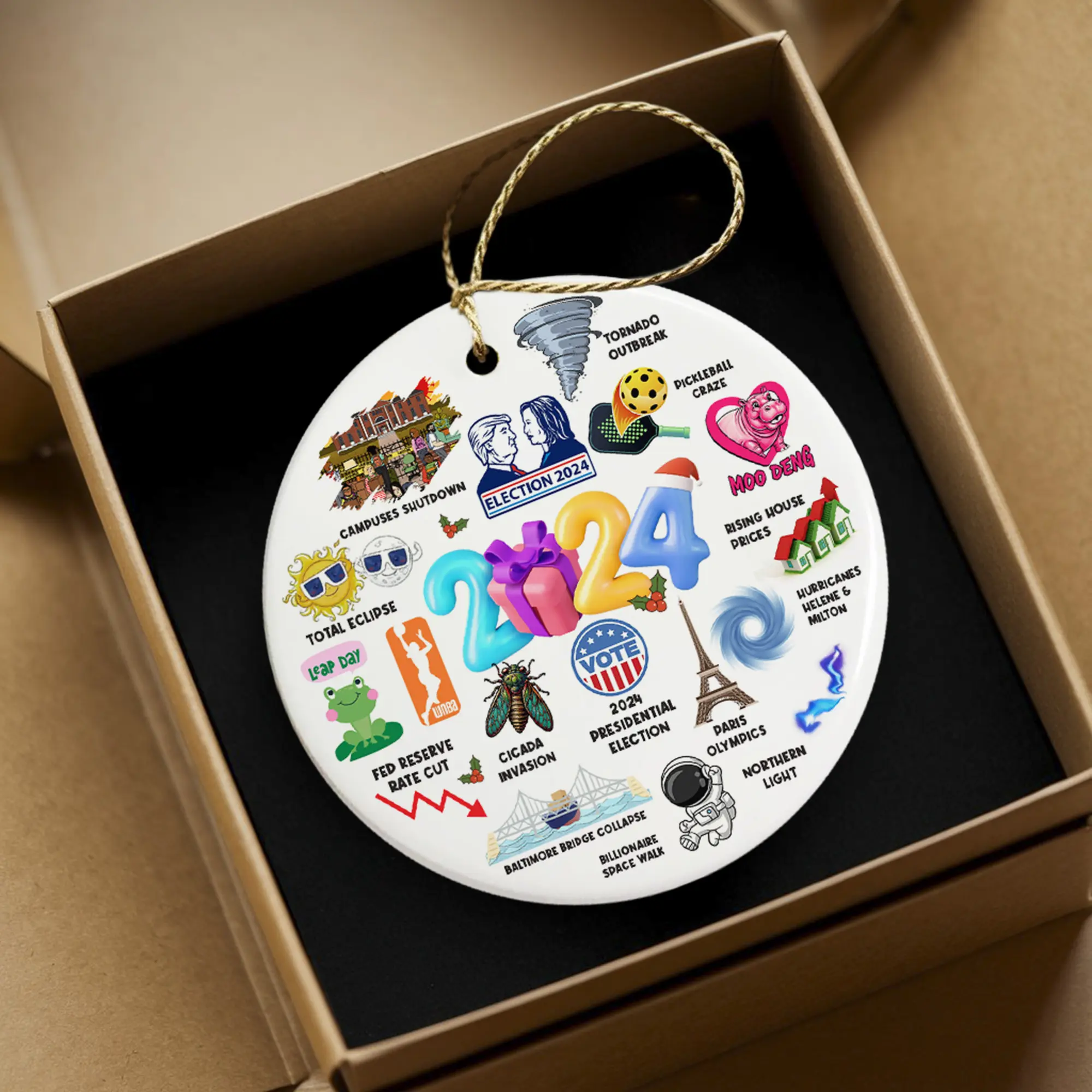 Notable Events 2024 Christmas Ornament Newsmaker Cute 2024 Ornament Funny Year in Review Year to Remember Gifts Idea Commemorative 2024 Ceramic Circle