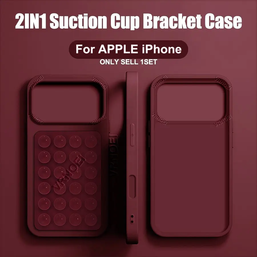 Upgraded 2-in-1 Suction Cup Bracket Protective Phone Case, Compatible with iPhone 11/12/13/14/15/16/17 Pro/Pro Max/Plus/17 Air, Shockproof Back Cover Smartphone Accessory, Casing