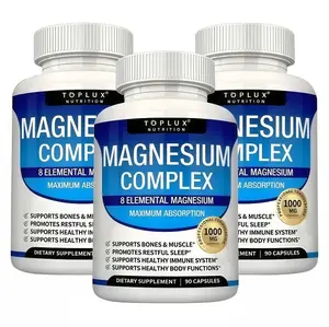 TopLux Nutrition Magnesium Complex 1000mg, 90Capsules- 7 Chelated Elemental Sources, Malate &TaurateMagnesium Supplement for Bone, Muscle, Sleep &ImmuneSupport for Men & Women