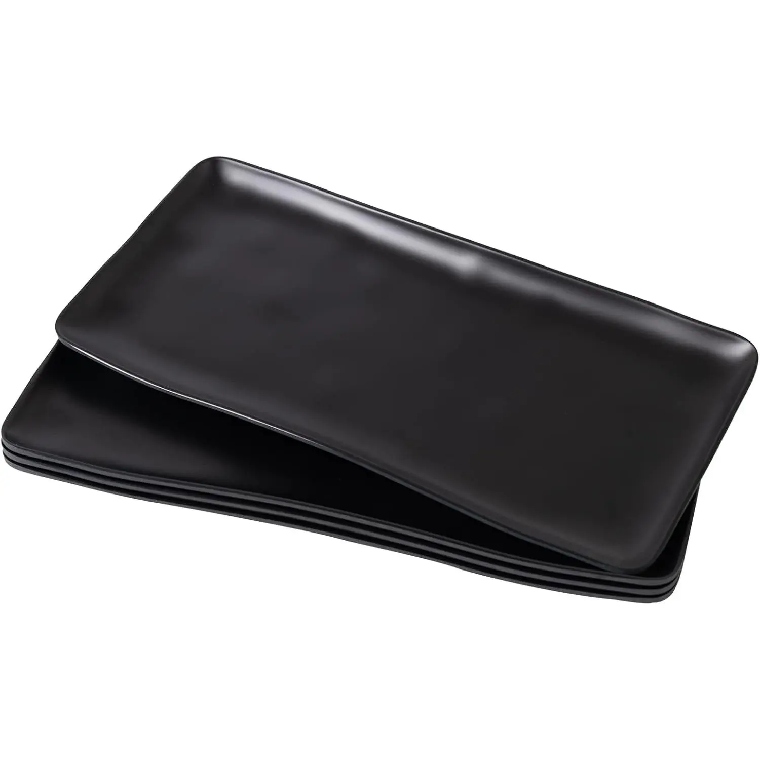 Melamine Rectangular Serving Platters and Trays Set of 4 14" x 7" Matte Black Dishwasher Safe for Serving Food Salad Cheese Fruits Ideal for Entertaining