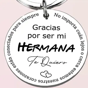 Stainless Steel Laser Engraved Keychain Charm - "Gracias por Ser Mi Hermana" Spanish Personalized Cute Style Gift for Sister, Durable Everyday Fashion Accessory