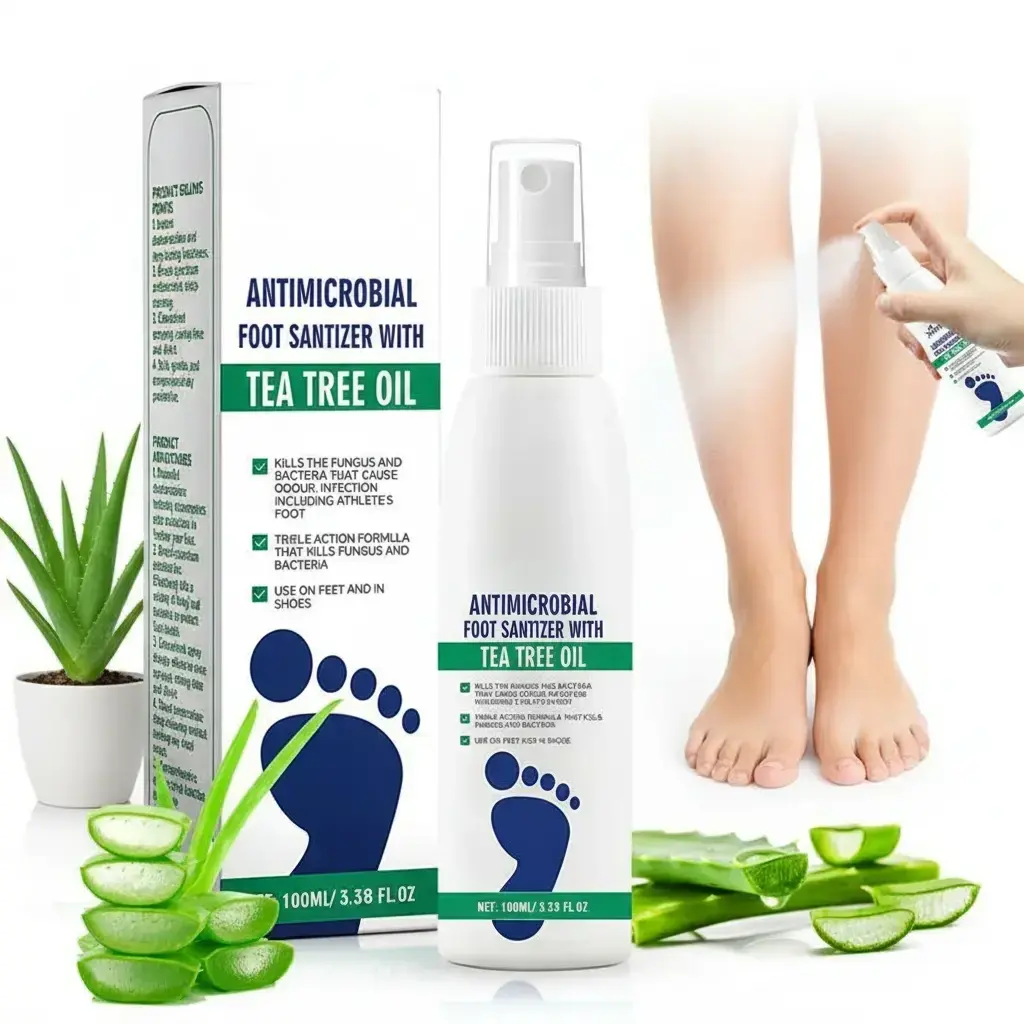 Tea Tree Oil Foot Nail Sanitizer Spray, Long-Lasting Antibacterial, Odor Control & Moisturizing for Dry Cracked Feet, Fast Drying Nail Care, 3.38 fl oz