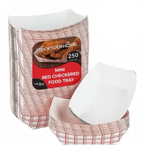 Mini Tiny Paper Food Boats (250 Pack) .25 Lb Disposable Red & White Checkered Paper Food Trays, Eco Friendly Paper Food Trays, Serving Boats for Concession Food & Condiments, Condiment Size 3