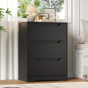 HOSTACK Modern 3 Drawer Dresser, Wood Chest of Drawers with Storage, Tall Nightstand with Cut-Out Handles, Accent Storage Cabinet for Living Room, Entryway