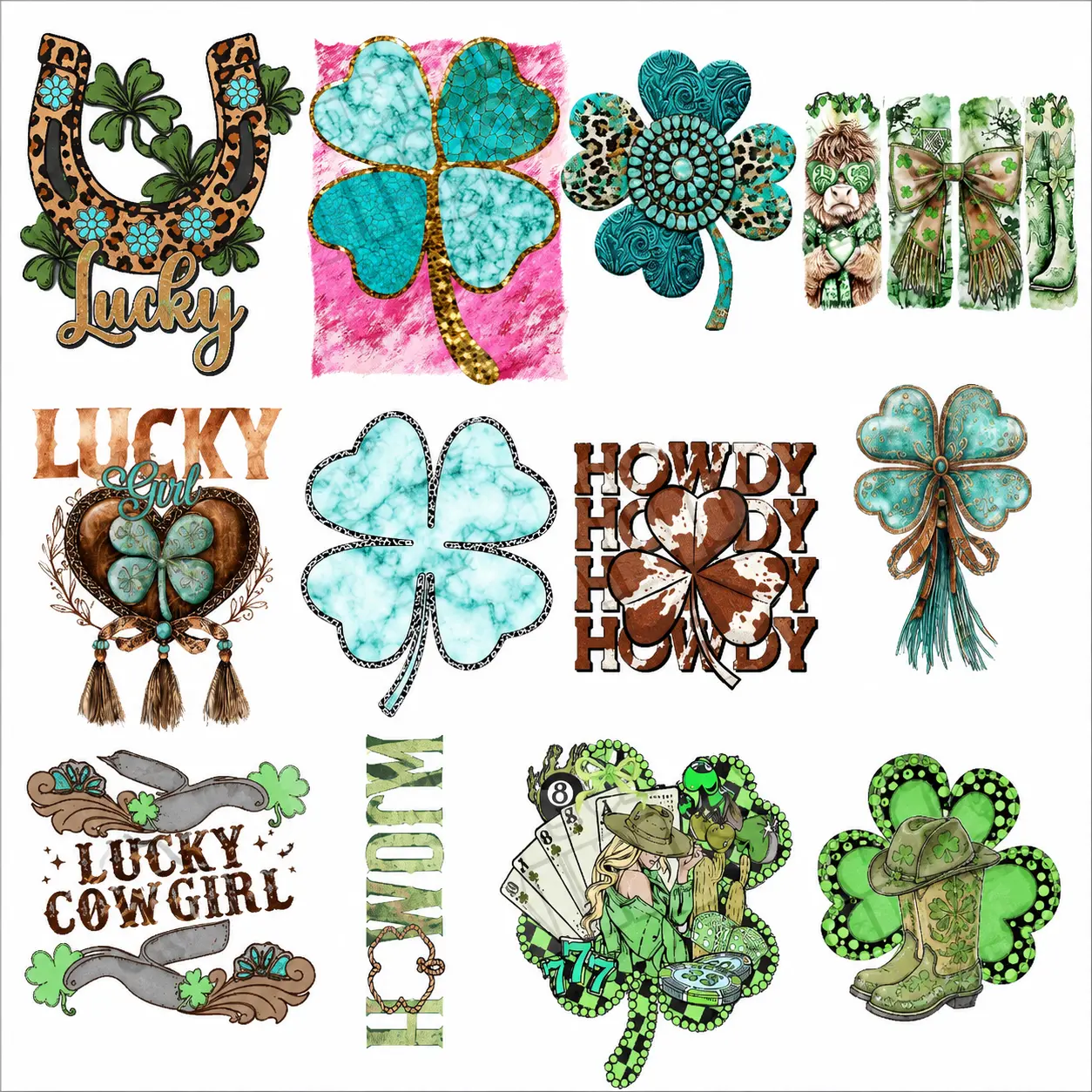 Lucky Cowgirl Pre-Made DTF Gang Sheet – 11 Full Size Transfers | 22" x 60" Ready to Press