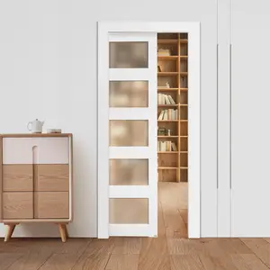 VEVOR Sliding Pocket Door, 36x 80, 5-Lite Frosted Glass Single Sliding Door with Hardware Kit, Sturdy Solid Wood MDF Pocket Doors Slab with Waterproof Surface for Bedroom Kitchen Study Room