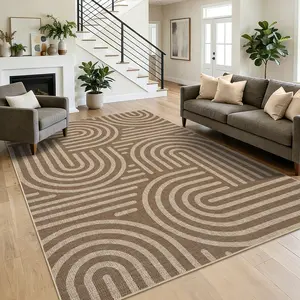 Modern Abstract Line Jute Rug Large Size Washable Stain-resistant Non-slip Foldable Interior Decorative Rug for Bedrooms Farmhouses Restaurants Offices Backyards and Apartments anti-slip design