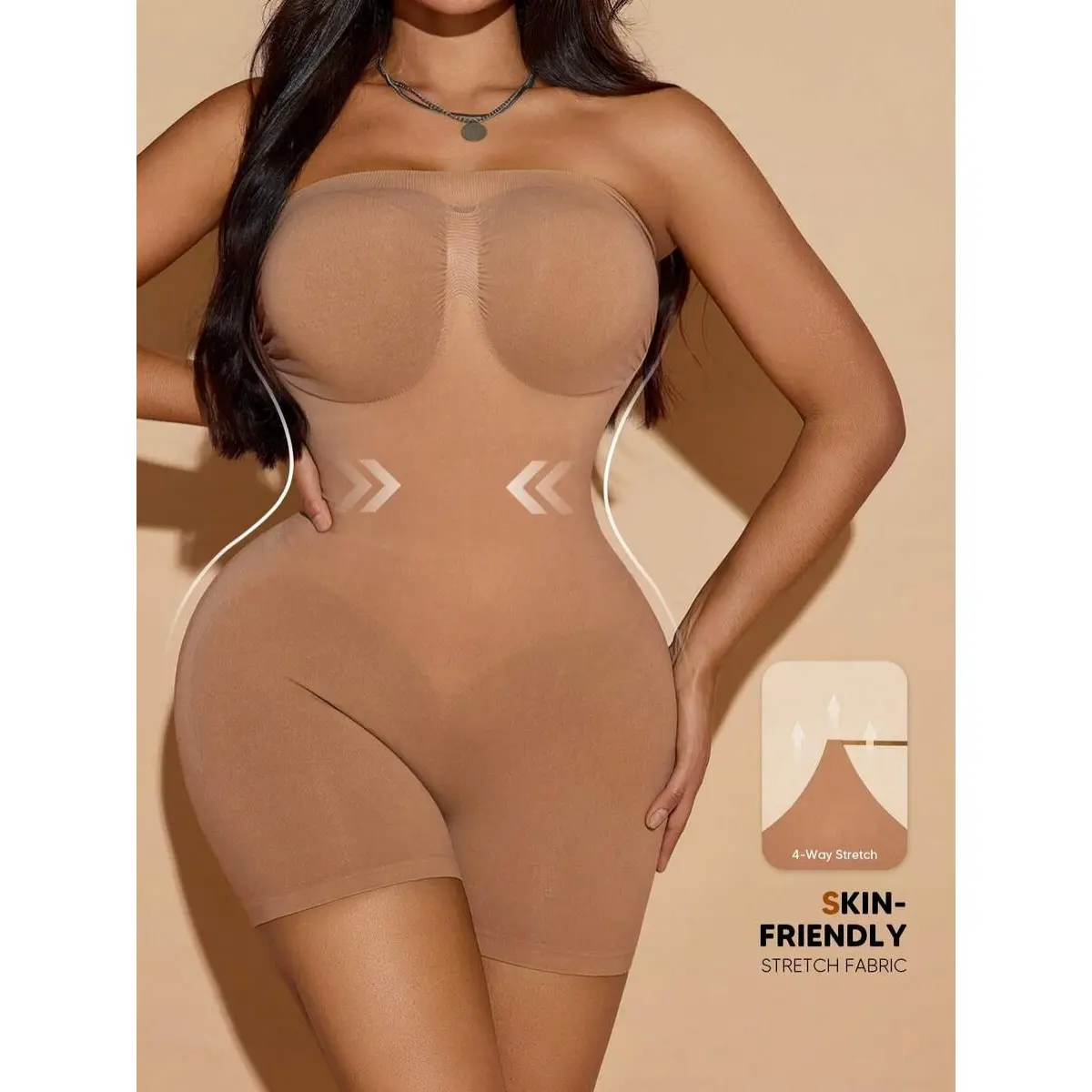 Women's Plus Size Shaping Jumpsuit, Minimalist Strapless Bandeau Shaper in Light Stretch Fabric with Tummy Control & Butt Lift