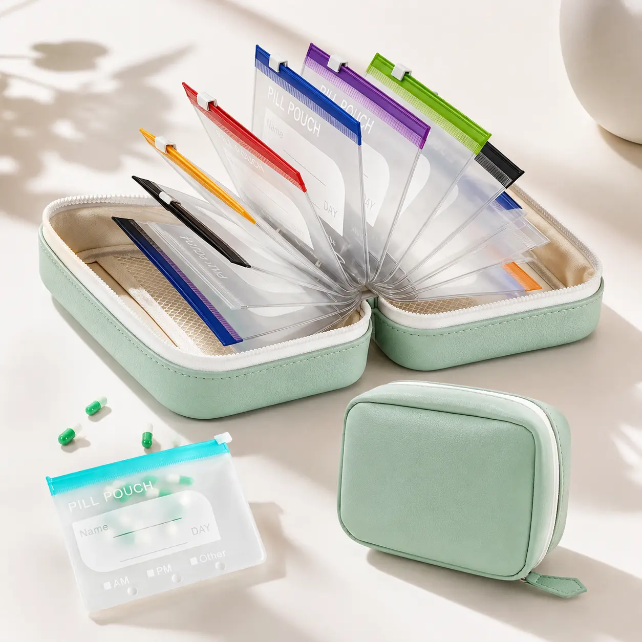 Waterproof Pill Pouch Set, 14pcs Bags Inside, A8 Waterproof Pill Organizer Set, 7 to 14 Days of Meds,Zippered Pill Storage for Fish Oils, Vitamins, Reusable Pocket Pharmacy with Color-Coded Labels dealsforyou, summerwins