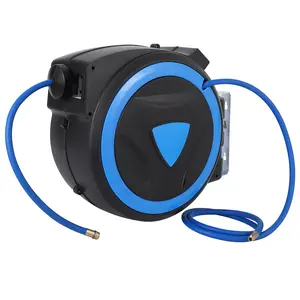 GARVEE 3/8" x 65FT Retractable Air Hose Reel with Auto Rewind, 300PSI Hybrids Hose & 6FT Connector Hose, 180° Swivels Bracket, Any-Length Lock, Wall/Post Mount for Garage/Workshop