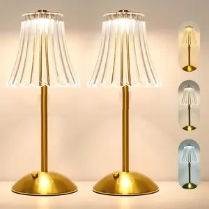 Touch Cordless Table Lamp Rechargeable, 3600mAh Battery Operated Small Crystal Lamp, 3 Color Dimmable Vintage Gold Table Light for Bedroom/Kitchen/Gift for Home