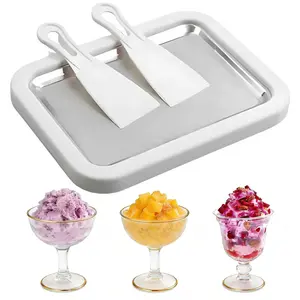 Yocrostar Instant Rolled Ice Cream Maker Kit - No Power Required Stainless Steel Freezing Plate, 2 Spatulas, DIY Tray for Homemade Rolled Ice Cream, Ideal for Family Fun at Home, Suitable for Yogurt, Sorbet, Gelato