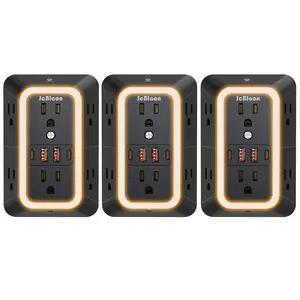 3 Pack Wall Outlet Extender Surge Protector With Night Light , 6-Outlet Extender With 4 USB Ports (2 USB C),3 Sided Multi Plug Wall Adapter Multifunctional Power Strip for Home Office Kitchen Travel